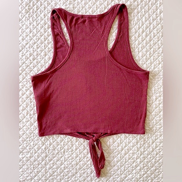 3/$20💥S/P Lounge Ribbed Racerback Tie-Hem Flowy Tank Top, Mulberry, Rose+Vine - Picture 6 of 9